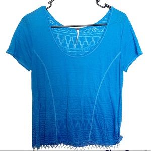 Free People | Boho Blue Ombre Tee T Shirt Beaded Hem Small